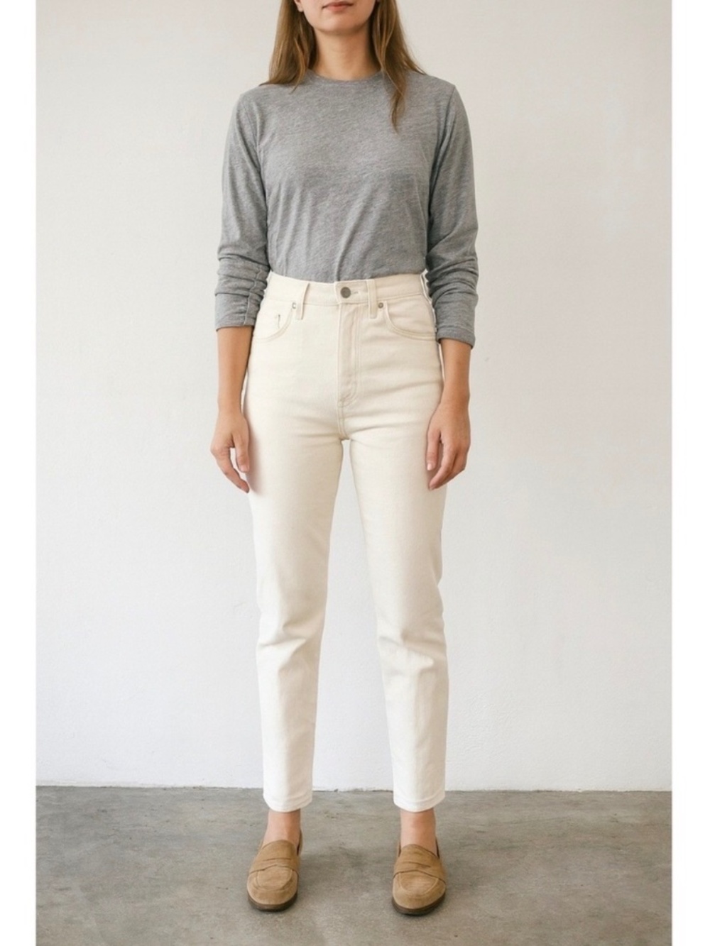 Everlane High Rise Straight Leg Jeans Ecru 27 Reg EUC Capsule‎ Wardrobe